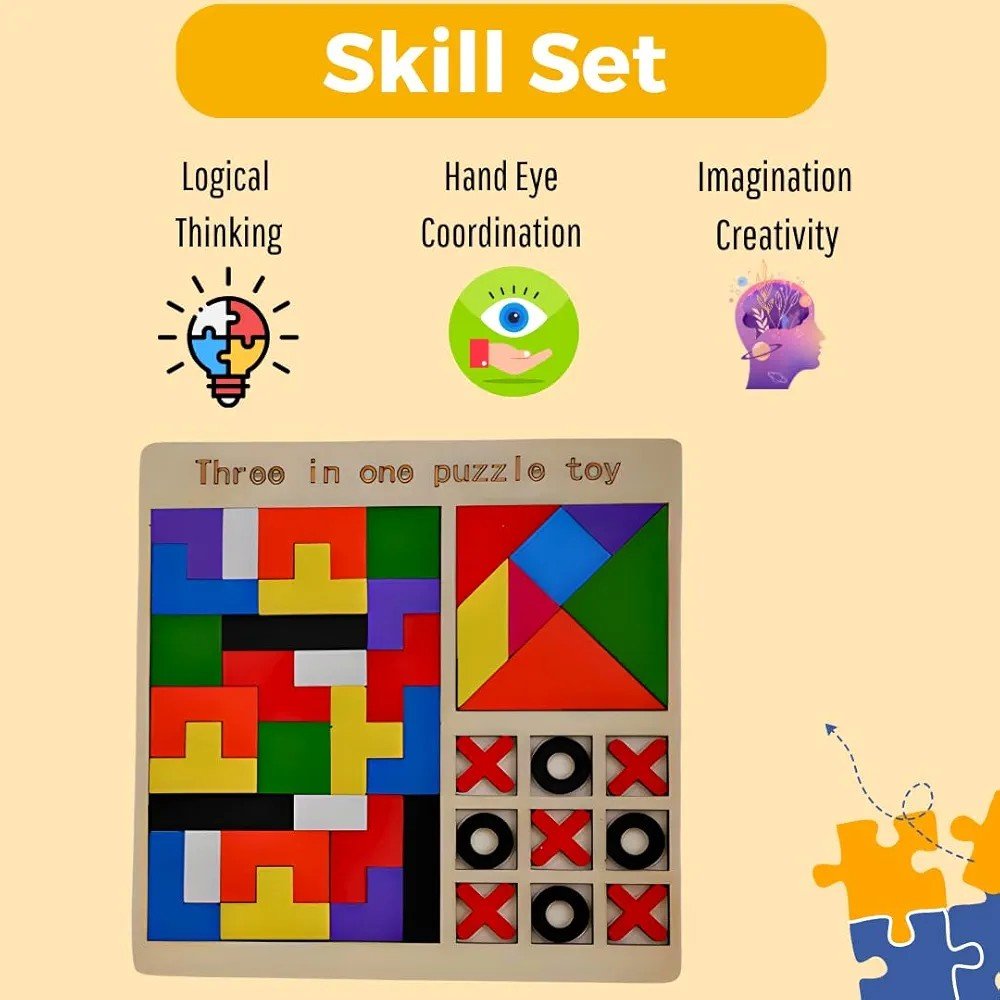 3in1 Wooden Puzzle Blocks Board - Techmanistan in Pakistan