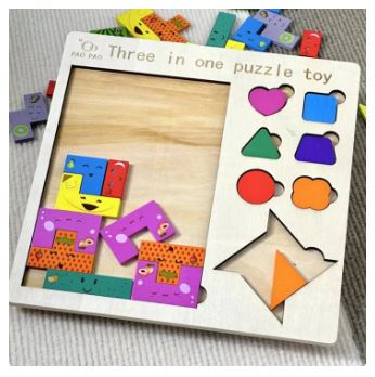 3in1 Wooden Puzzle Blocks Board - Techmanistan in Pakistan