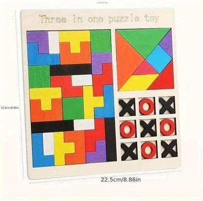 3in1 Wooden Puzzle Blocks Board - Techmanistan in Pakistan