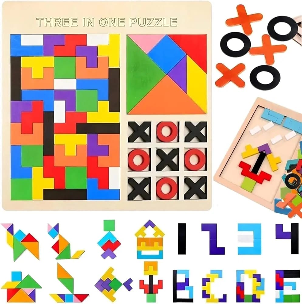3in1 Wooden Puzzle Blocks Board - Techmanistan in Pakistan