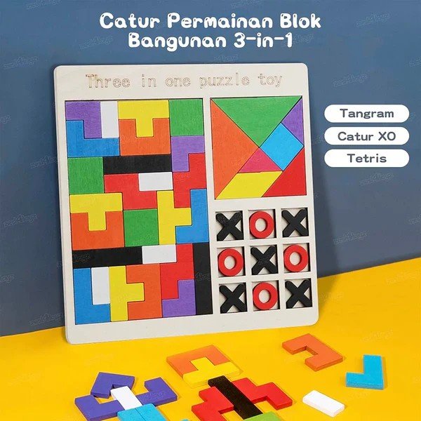 3in1 Wooden Puzzle Blocks Board - Techmanistan in Pakistan