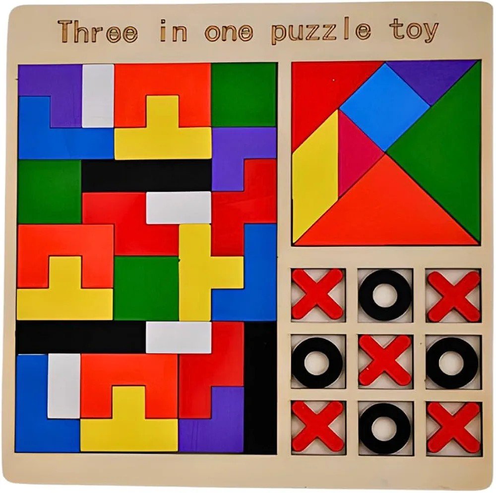 3in1 Wooden Puzzle Blocks Board - Techmanistan in Pakistan