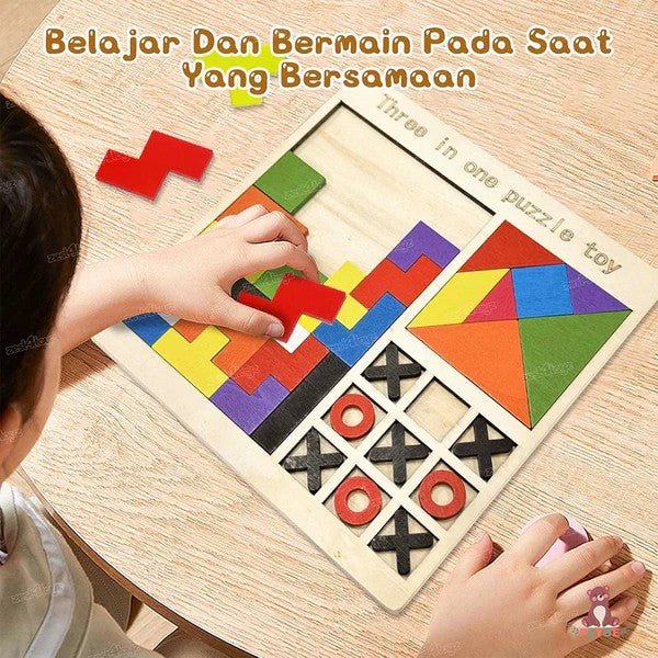 3in1 Wooden Puzzle Blocks Board - Techmanistan in Pakistan
