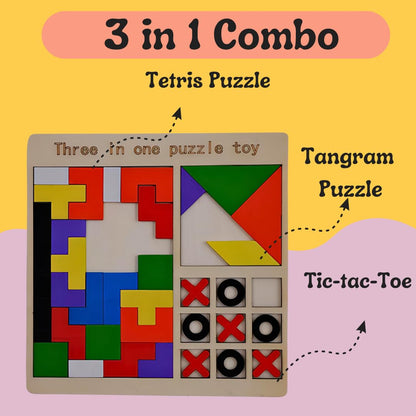 3in1 Wooden Puzzle Blocks Board - Techmanistan in Pakistan