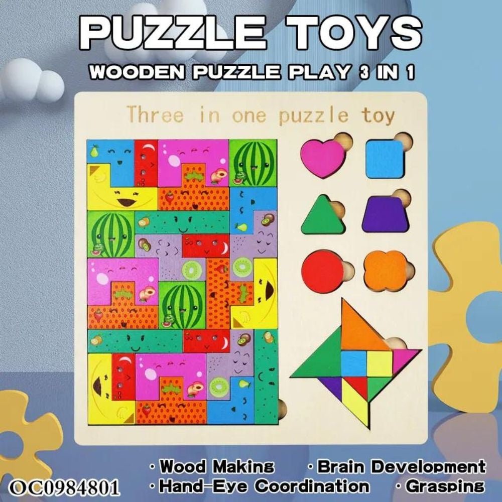 3in1 Wooden Puzzle Blocks Board - Techmanistan in Pakistan