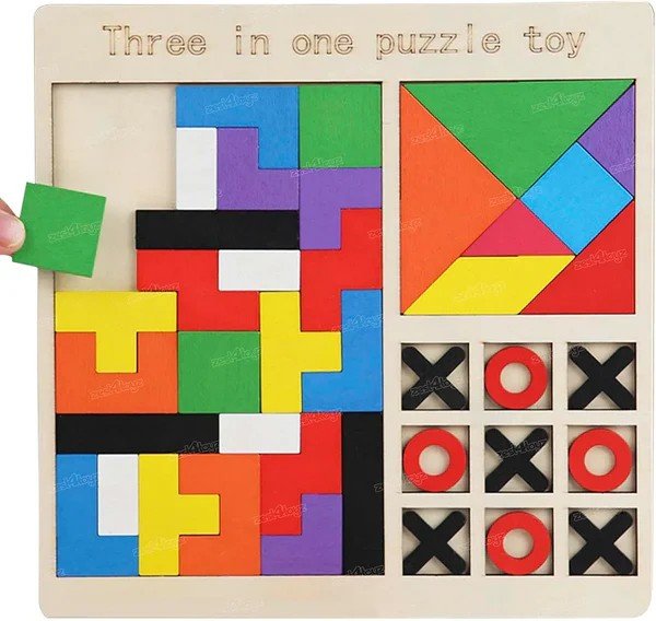3in1 Wooden Puzzle Blocks Board - Techmanistan in Pakistan