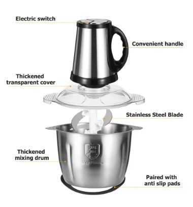 3L Electric Meat Grinder Food Processor with 4 Sharp Blades - Techmanistan in Pakistan