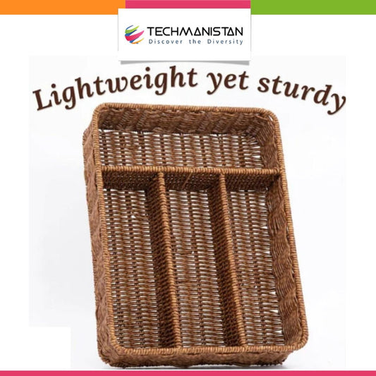 4 Compartment Rattan Spoon/Utensils Holder - Techmanistan in Pakistan