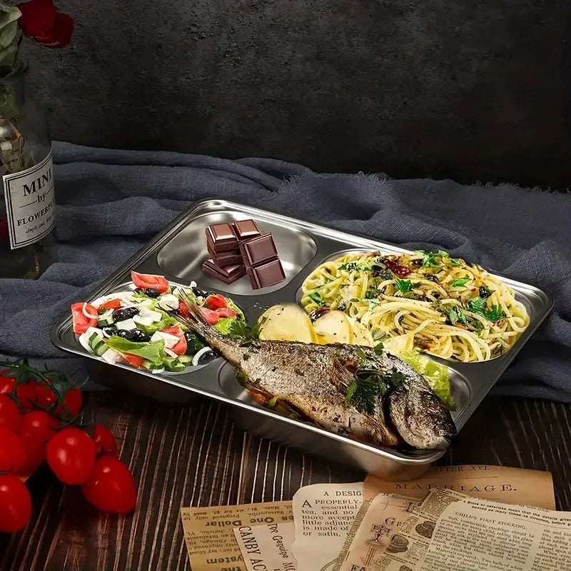 4 Compartments Stainless Steel Thali Plate - Techmanistan in Pakistan