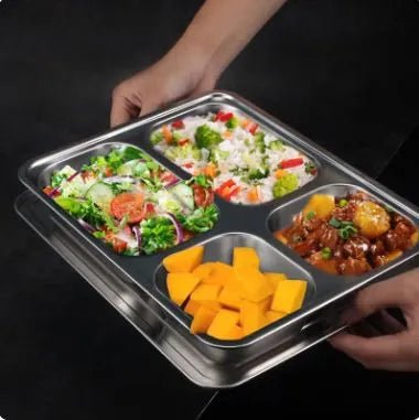 4 Compartments Stainless Steel Thali Plate - Techmanistan in Pakistan