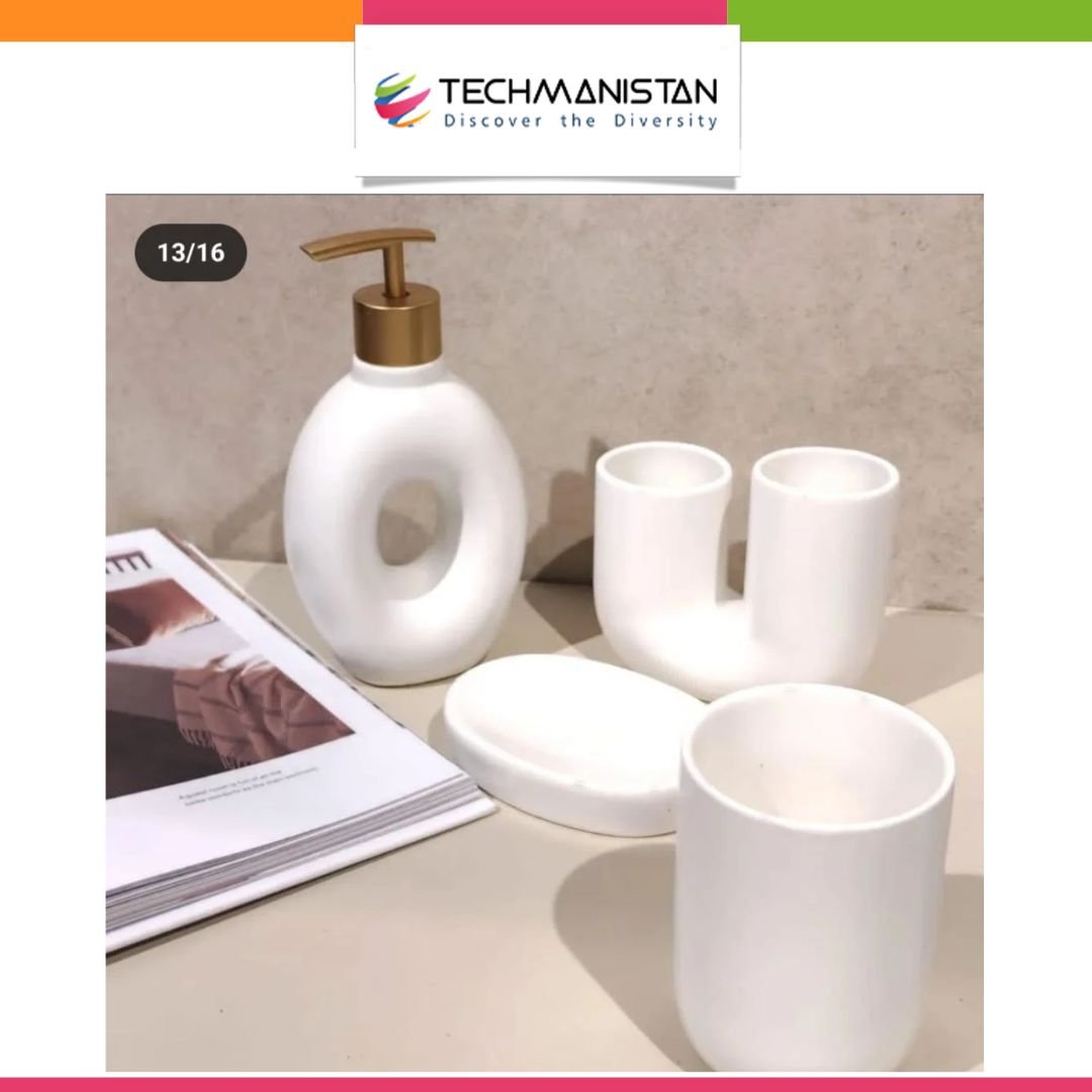4 - Piece Ceramic Bathroom Accessory Set - Techmanistan in Pakistan