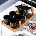 4 Pieces Tea Cups With Teapot & Wooden Tray - Techmanistan in Pakistan