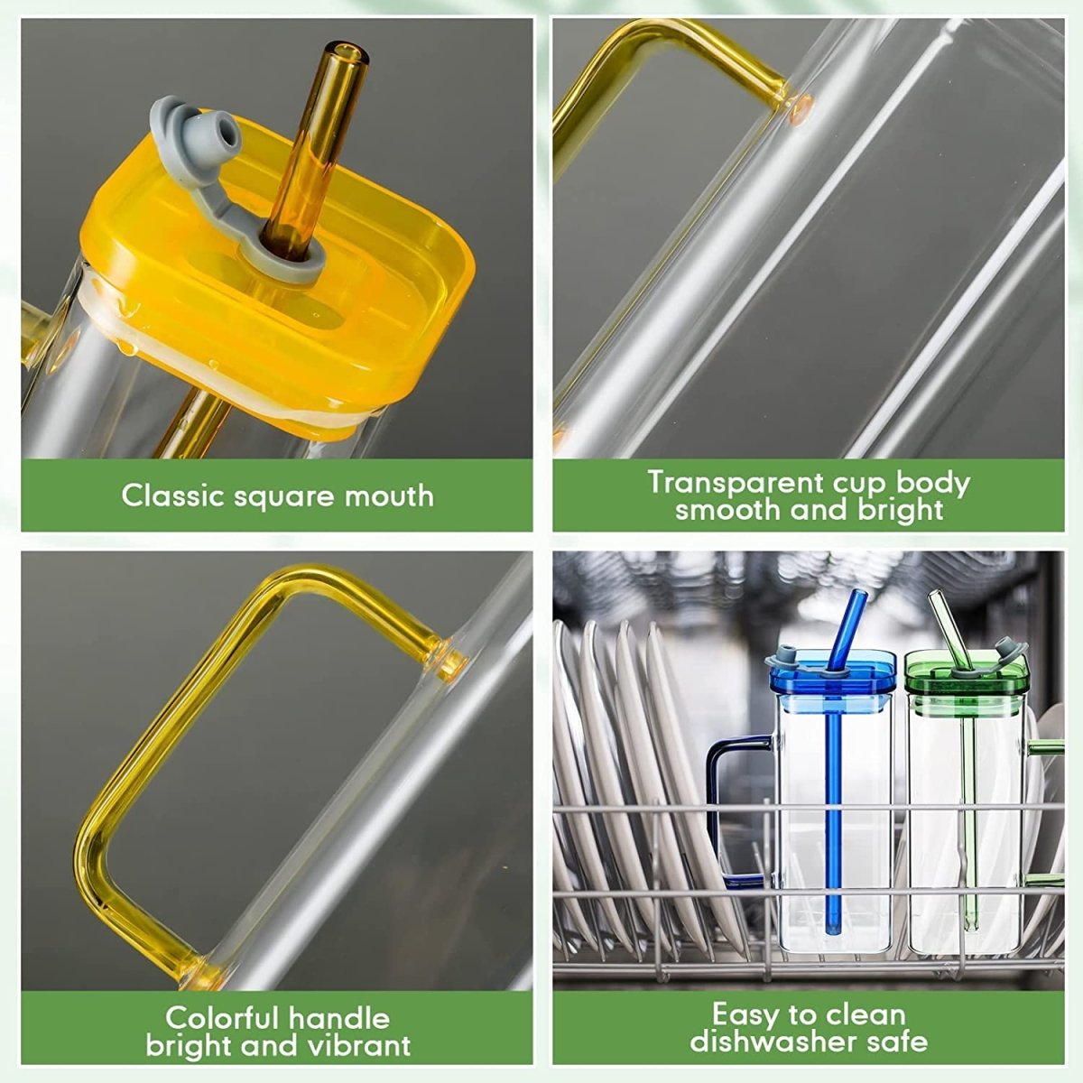 400ml Square Glass Mug With Handle, Straw & Lid - Techmanistan in Pakistan