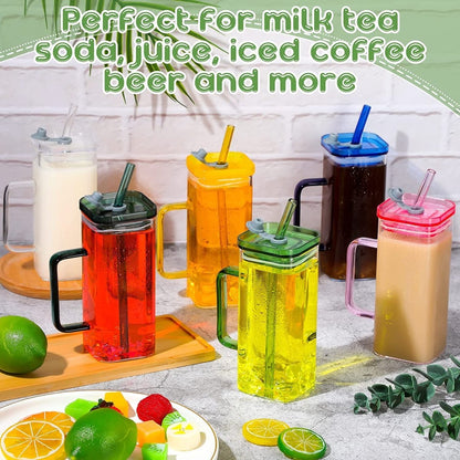 400ml Square Glass Mug With Handle, Straw & Lid - Techmanistan in Pakistan