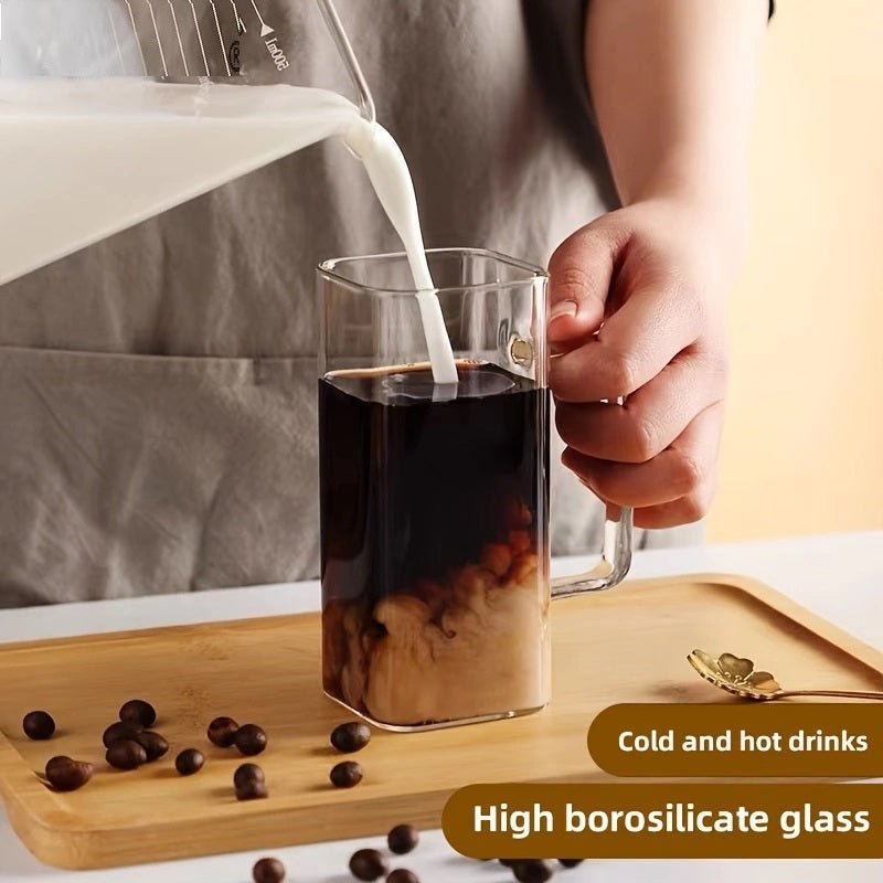400ml Square Glass Mug With Handle, Straw & Wooden Lid - Techmanistan in Pakistan