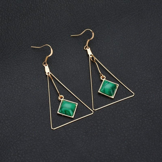 Zinc Alloy Green Hanging Stone Earrings - Techmanistan