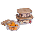Set of 3 Glass Oven-Safe Containers with Bamboo Wooden Lids