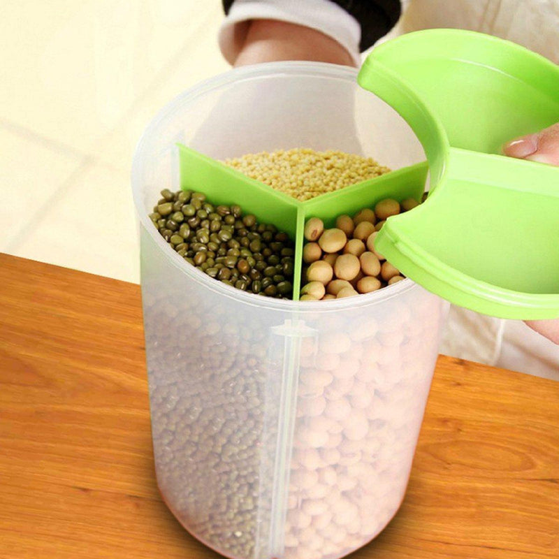 3 Compartment 3 in 1 Food Storage Jar Cereal Dispenser--Techmanistan-Techmanistan