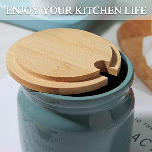 Ceramic Sugar Pot with Spoon & Wooden Lid