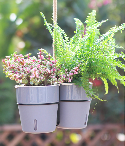 Wall Hanging Self Watering Flower Pot, Indoor Plastic Planter With Cotton Rope & Hanging Stand, Stand & Container For Water, Self Watering Style Lazy Pot & Iron Stand My Store