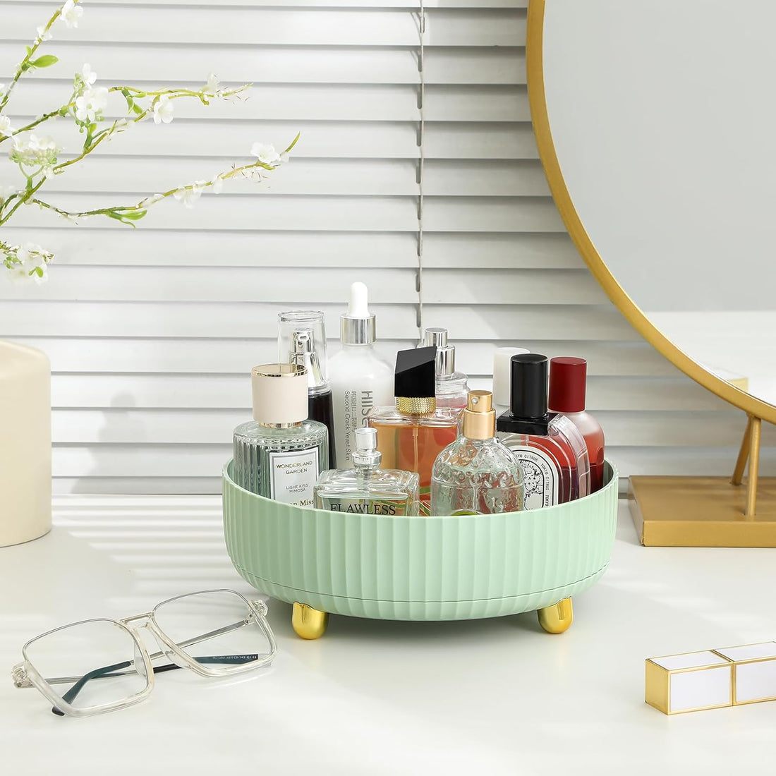 360 Degree Rotating Bathroom Tray Cosmetic Organizer