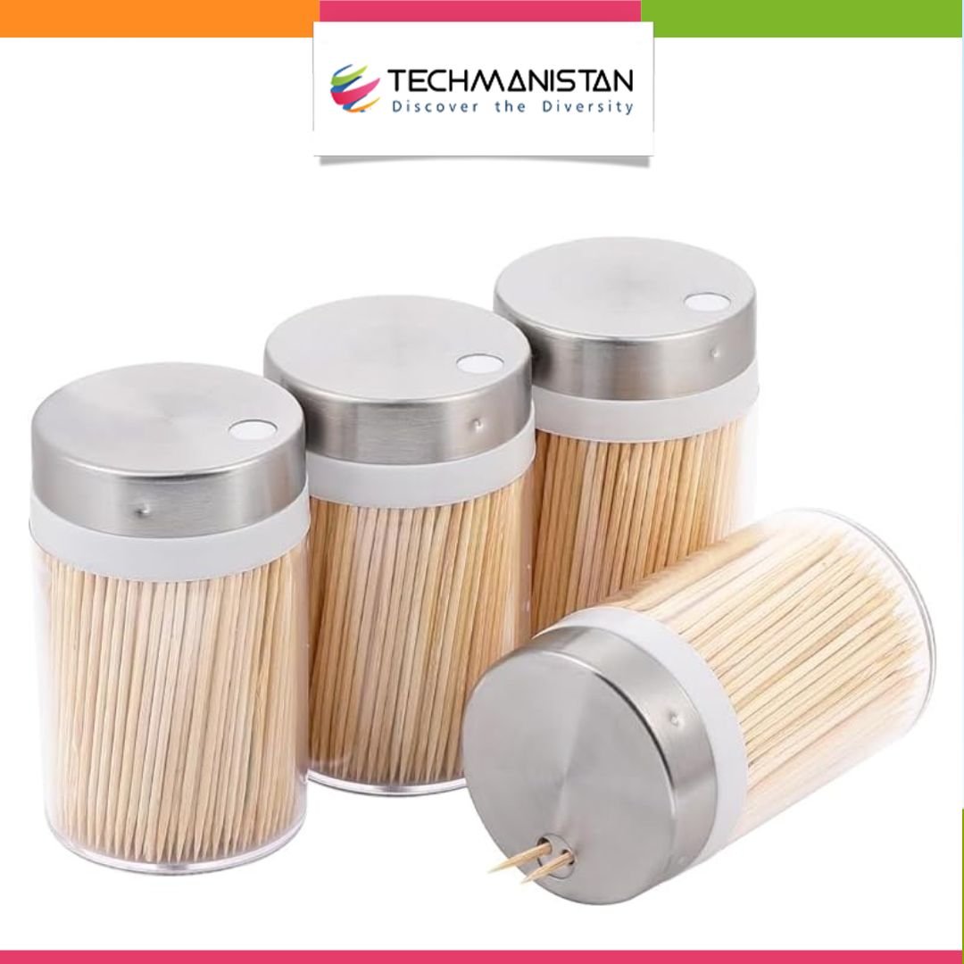 450 Bamboo Toothpicks with Refillable Dispenser - Techmanistan in Pakistan