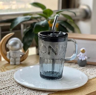 450ml Glass Tumbler With Straw & Lid - Techmanistan in Pakistan
