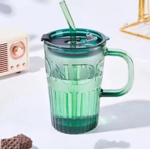 450ml Glass Tumbler With Straw & Lid - Techmanistan in Pakistan