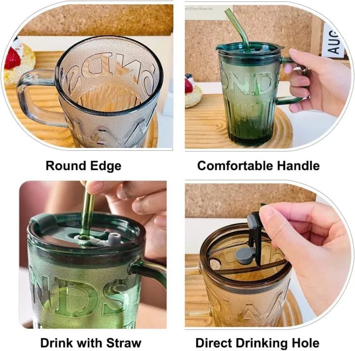 450ml Glass Tumbler With Straw & Lid - Techmanistan in Pakistan
