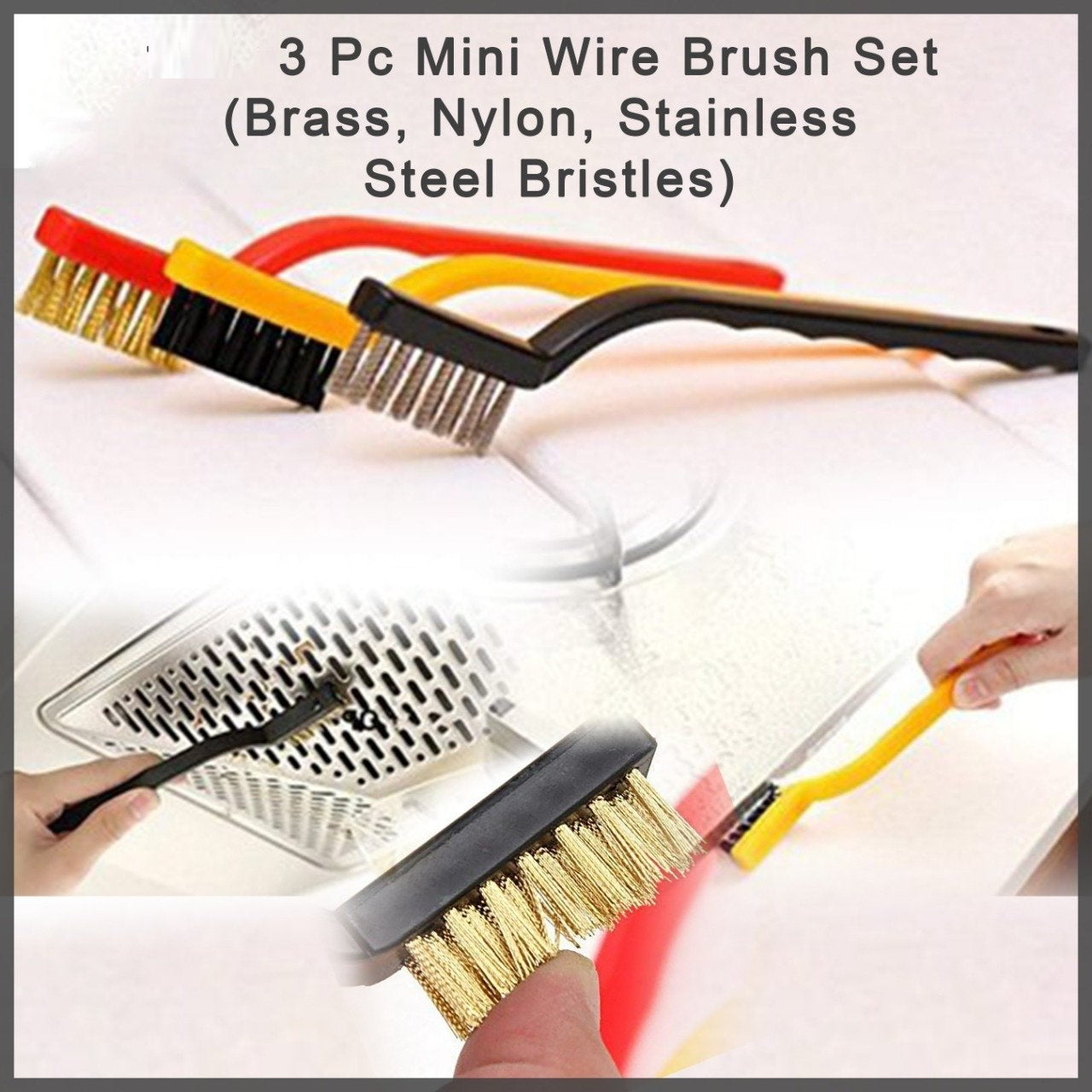 3Pcs Cleaning Wire Brush Anti-Slip 7 Inches Brass Bristles Brush Deep  Cleaning with Curved Handle for Cleaning Rust Removal Dirt