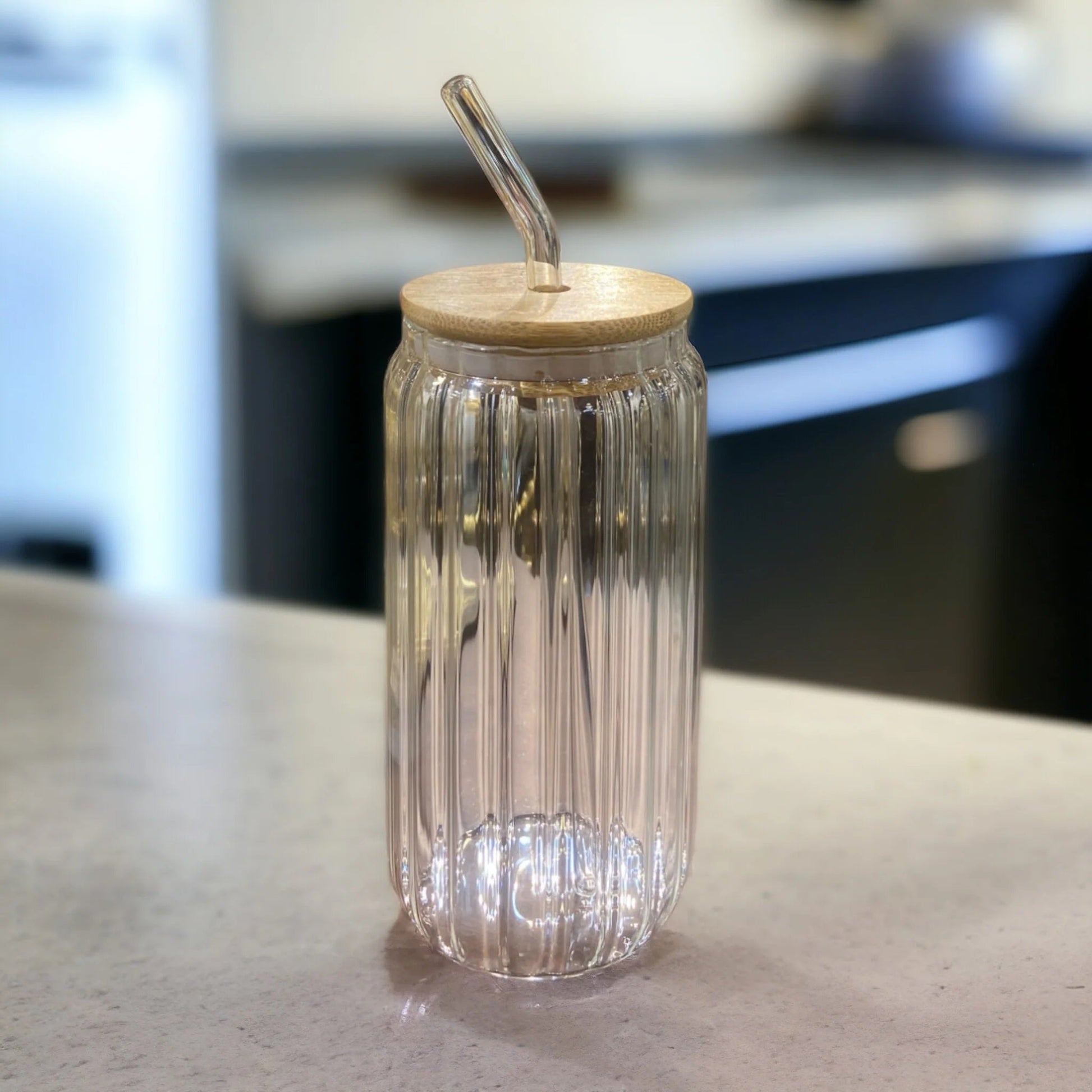 Glass Tumbler with Bamboo Lids and Glass Straw Techmanistan