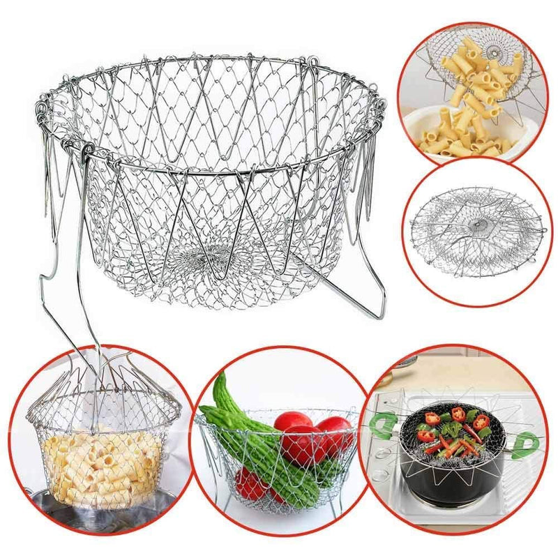 12in1 Stainless Steel Kitchen Colander Strainer Foldable Chef Basket Techmanistan