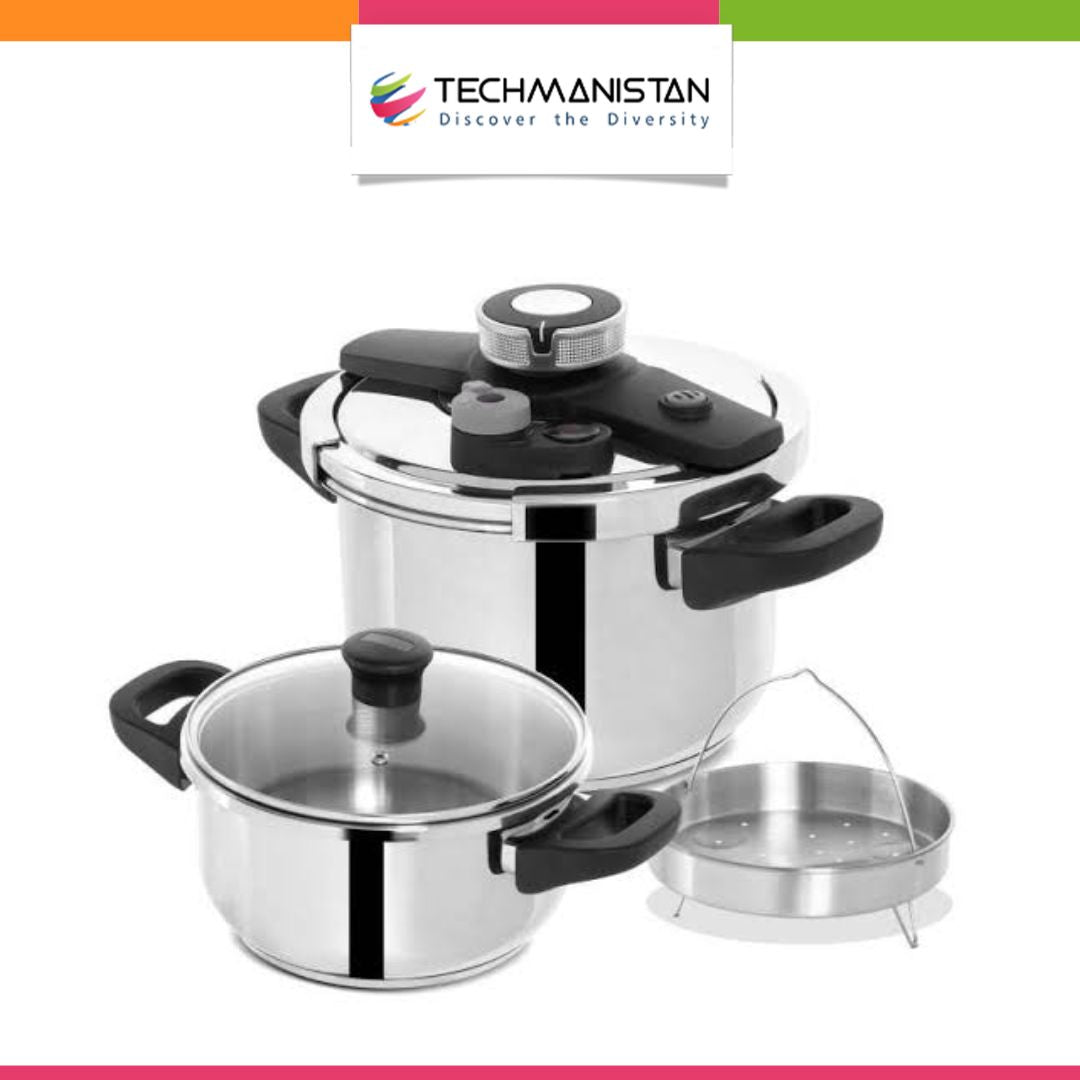 4Liter+6Liter Stainless Steel Pressure Cooker Combo - Techmanistan in Pakistan