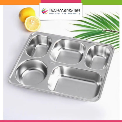 5 Compartments Stainless Steel Plate - Techmanistan in Pakistan