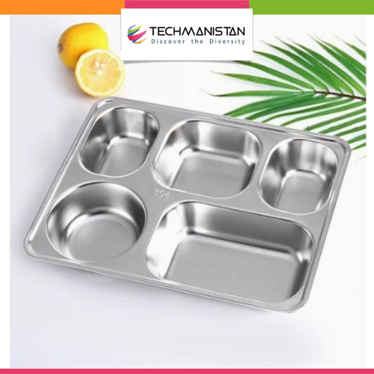 5 Compartments Stainless Steel Plate - Techmanistan in Pakistan
