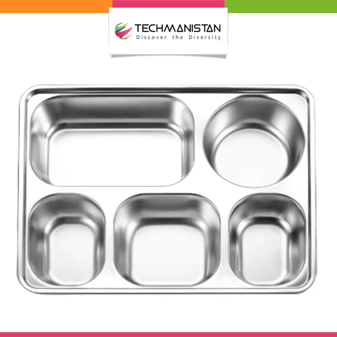 5 Compartments Stainless Steel Plate - Techmanistan in Pakistan