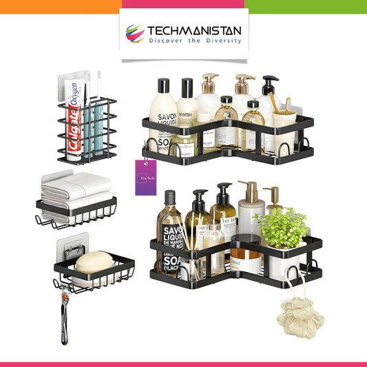 5 - Piece Shower Caddy L - Shaped Corner Shelf Set - Techmanistan in Pakistan