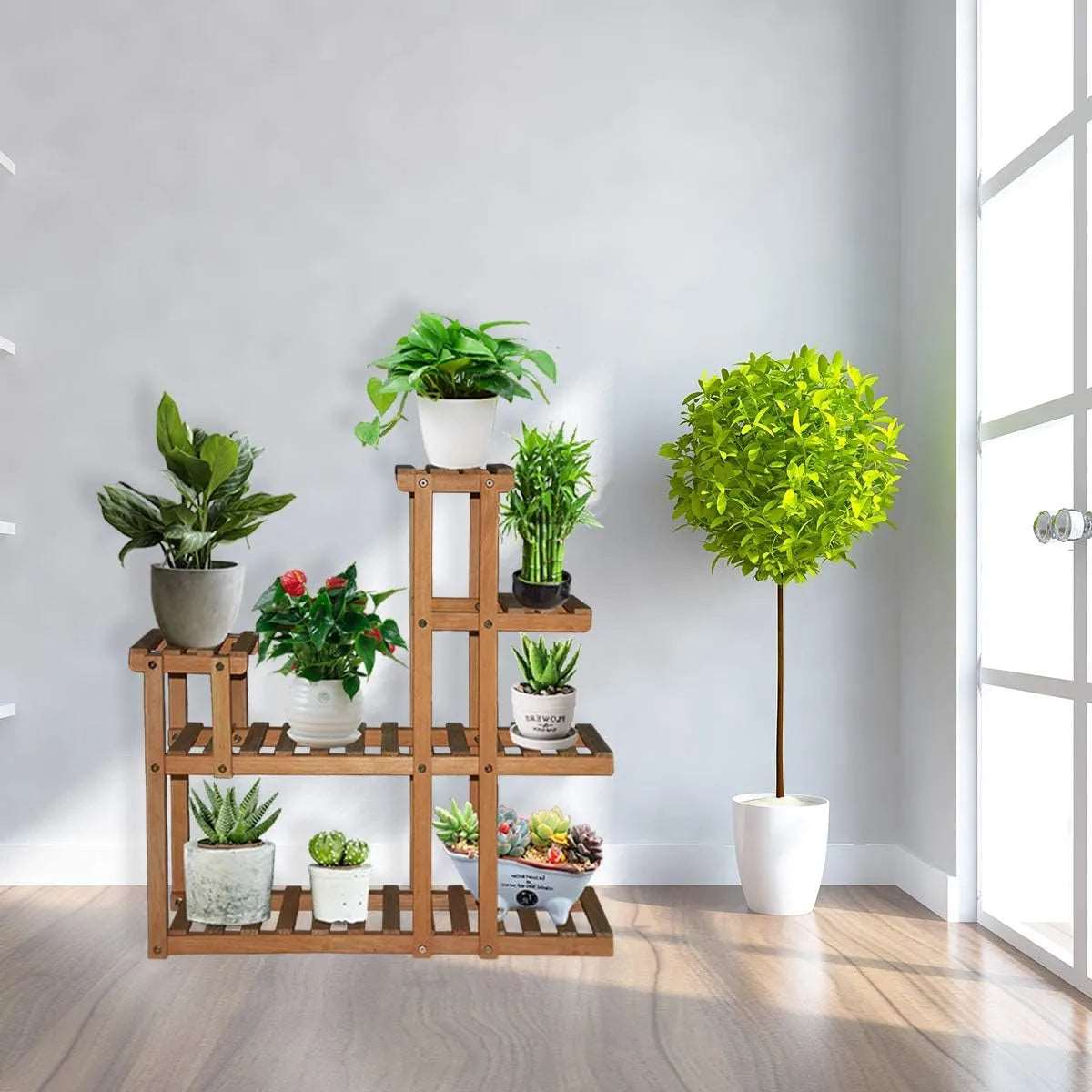 5 Tier Pine Wood Plant Pots Stand - Techmanistan in Pakistan