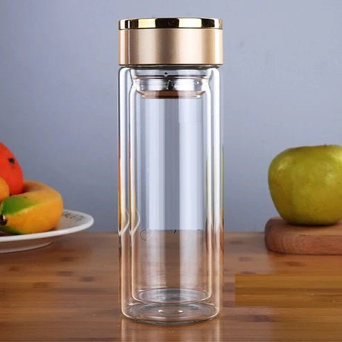 500ml Double Wall Glass Coffee Tumbler With Strainer & Lid - Techmanistan
