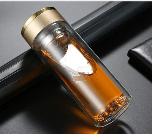 500ml Double Wall Glass Coffee Tumbler With Strainer & Lid - Techmanistan