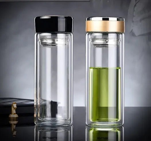 500ml Double Wall Glass Coffee Tumbler With Strainer & Lid - Techmanistan