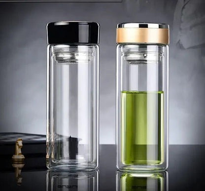 500ml Double Wall Glass Coffee Tumbler With Strainer & Lid - Techmanistan