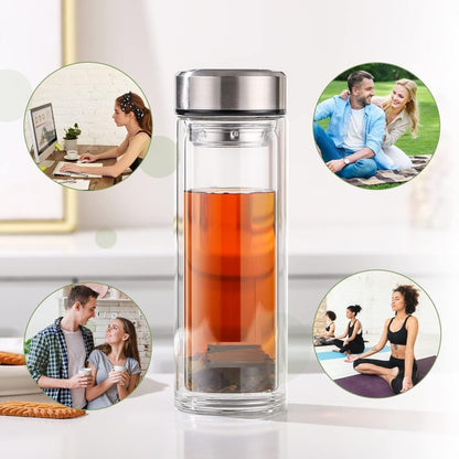 500ml Double Wall Glass Coffee Tumbler With Strainer & Lid - Techmanistan