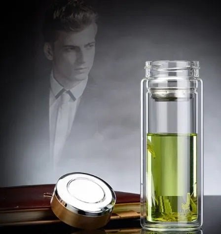 500ml Double Wall Glass Coffee Tumbler With Strainer & Lid - Techmanistan