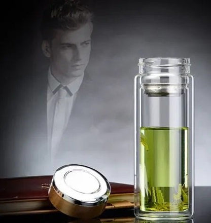 500ml Double Wall Glass Coffee Tumbler With Strainer & Lid - Techmanistan