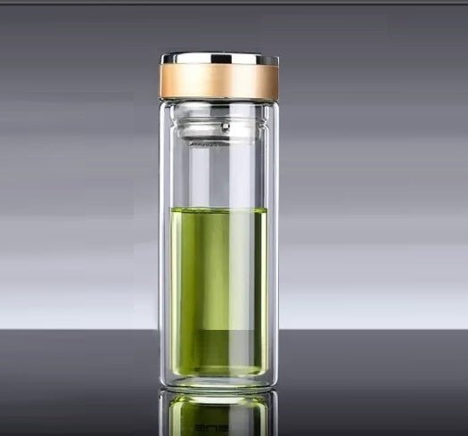 500ml Double Wall Glass Coffee Tumbler With Strainer & Lid - Techmanistan