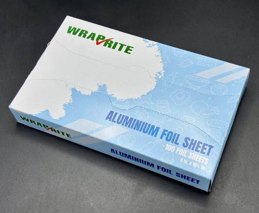 WrapRite Pack of 100 - Pop-Up Aluminum Foil Wrap Sheets - 9" x 10.75"