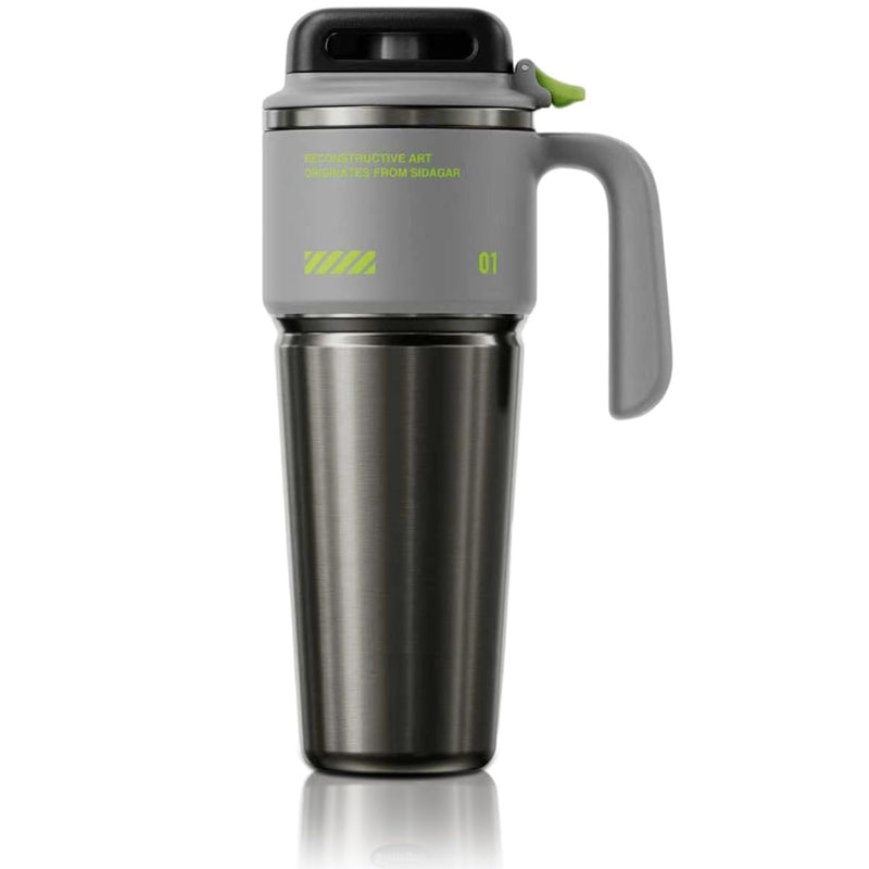 1L Stainless Steel Thermal Mug with Push-button Lid, Straw and Handle