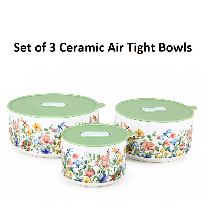Set of 3 Ceramic Airtight Bowls with Lids