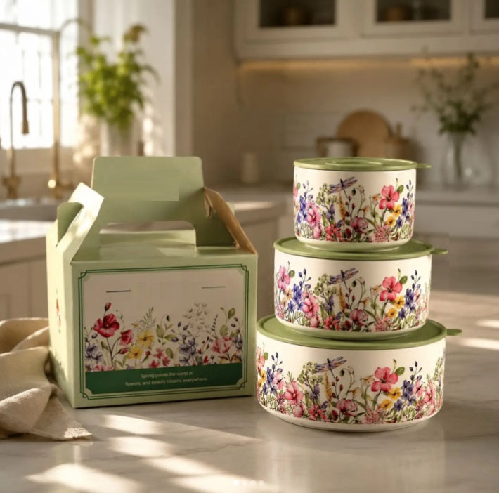 Set of 3 Ceramic Airtight Bowls with Lids